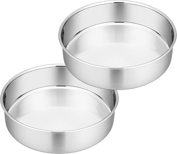 Coliware 8 Inch Cake Pan Set, 2 Pcs Round Baking Pans Stainless Steel Layer Cake Pans, Fit Oven/Pots/Pressure Cooker