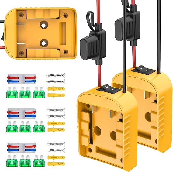 Dewalt 20Vバッテリー、スイッチ&ヒューズ&ワイヤーターミナル付きコンバーターキット&DIYRCカーおもちゃロボット用12AWGワイヤー3個パック