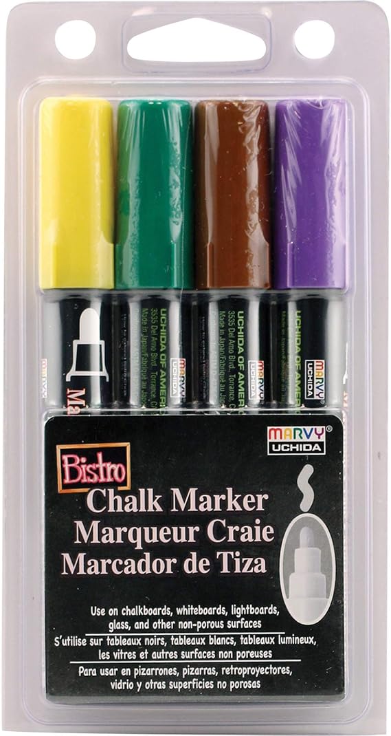 Uchida 480-4D Marvy Broad Point Tip Bright Bistro Chalk Marker Set, Assorted