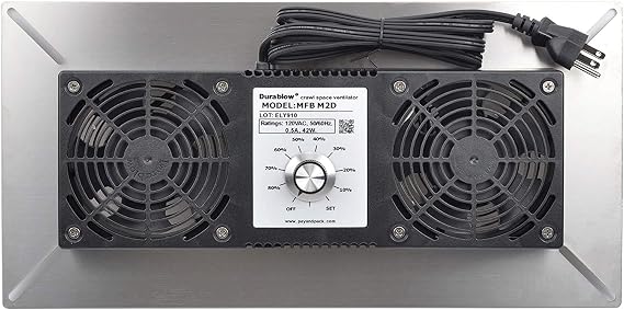 Durablow 220 CFM Air-Out Stainless Steel Crawl Space Vent Fan, Dual Fans