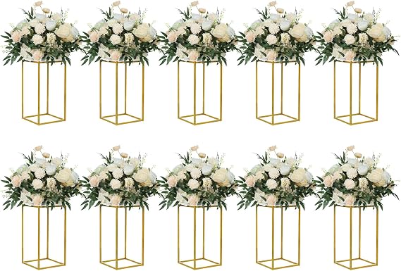 YALLOVE 10-Pack 15.75-Inch Gold Metal Geometric Flower Stands