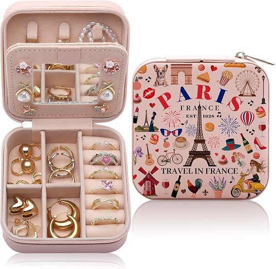 Paris Travel Gifts for Women Jewelry Box, France Lovers Birthday Gift, Paris City Themed Souvenirs for Traveller Women Friends, France Travel Favors Jewelry Case Organizer