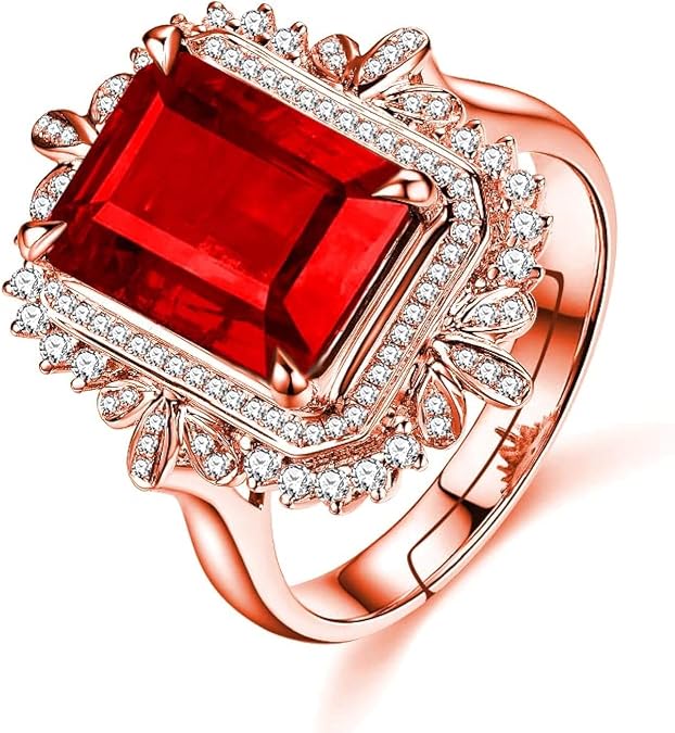 Uloveido Luxury 5 Carat Synthetic Emerald Ring, White Gold Plated Adjustable Emerald Cut Cubic Zirconia Rings Y988
