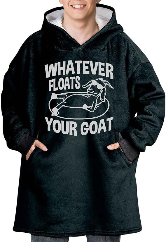Huglanket Goat Gifts for Goat Lovers, Wearable Flannel Goat Blanket Hoodie with Two Large Pocket, Black