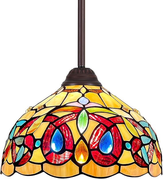 Capulina Tiffany Lamp Cream Brown Stained Glass Pendant Light 12 Inches