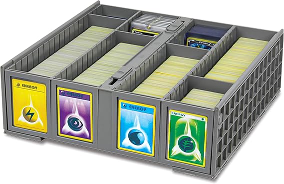 BCW Collectible Card Bin, Holds 3,200 Cards, Stackable, Grey, 4 Dividers