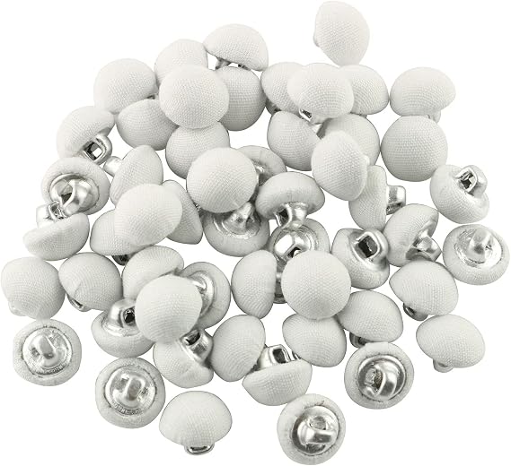 50pcs Metal Handle Buttons - Satin Covered Shank Wedding Dress Buttons (White, 10mm)