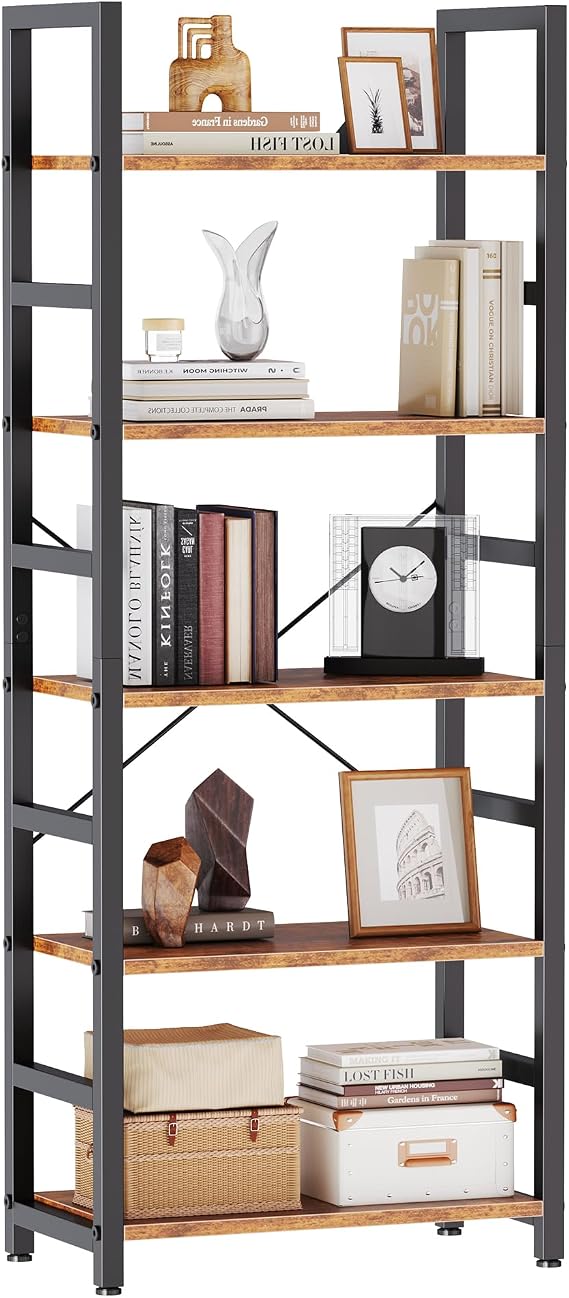DUMOS 5-Tier Bookshelf, Modern Tall Bookcase Book Shelf Storage Organizer