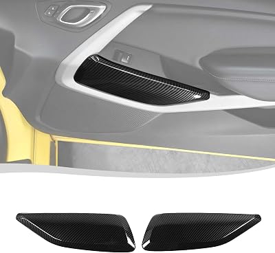 Voodonala for Chevy Camaro 2016-2024 Front Door Car Door Panel Cover Compatible with Chevrolet Camaro 2016-2024 Carbon Fiber Black,2pcs,ABS