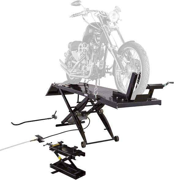 Black Widow BW-1000A-XL Extra-Long Motorcycle Lift Table with Center Jack