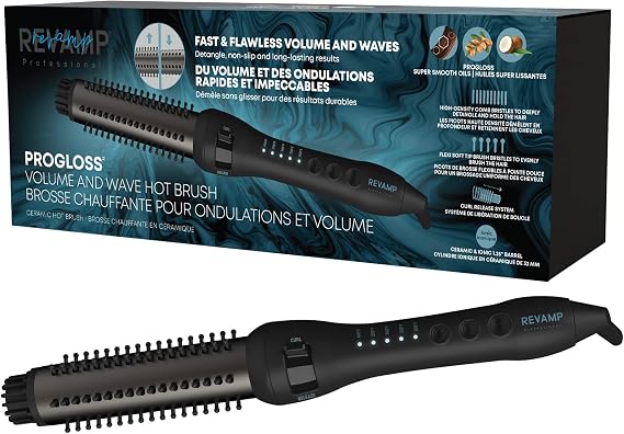 Revamp Progloss Volume & Wave Ceramic Hot Air Brush, Curling Iron Brush
