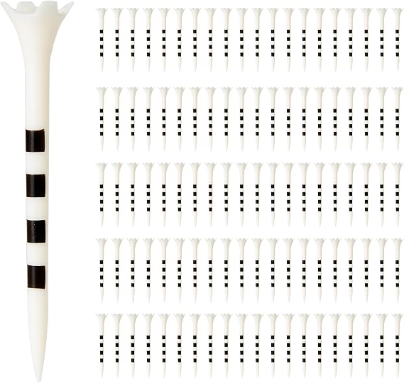Amazon Basics Golf Tees with Height Marker System- Recycled Plastic Tees with 4-Prong Head - Golf Course Accessories - White - 100 Pack