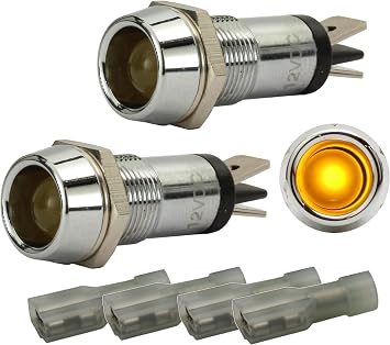 Fastronix 12V Amber LED Automotive Indicator Light with Terminals (2 Pack)