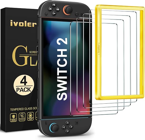 ivoler 4-Pack Tempered Glass Screen Protector Designed for Nintendo Switch 2 2025 with [Alignment Frame] Transparent HD Clear[Updated Version] Screen Protector for Switch 2 7.9''