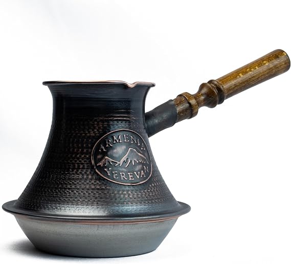 Handmade Armenian Coffee Pot 27 Fl Oz - Copper Jazva Ararat - Turkish Arabic Greek Cezve Jezve Ibrik Turka Jazve Maker - wooden handle - Induction coffee pot (Armenia)
