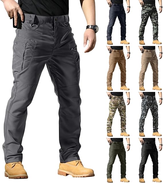 Tactical Pants for Men Waterproof Ripstop Baggy Camo Cargo Pants Lightweight Construction Work Pant Multi Pockets