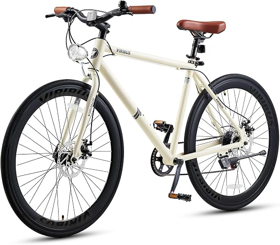 VIRIBUS Hybrid Bikes, 28 inch Road Bike 7 Speed with Lightweight Aluminum Frame, 700C Wheels, Hybrid Bicycle for Men Adult, City Commuters