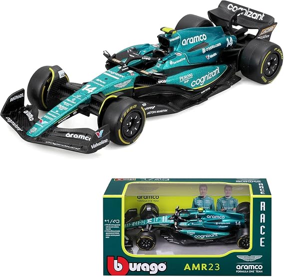 Bburago 1/43 - F1 Aston Martin Aramco F1 Team AMR23 2023 Collection Racing Alloy Car Die Cast Car Model (#14 Fernando Alonso)