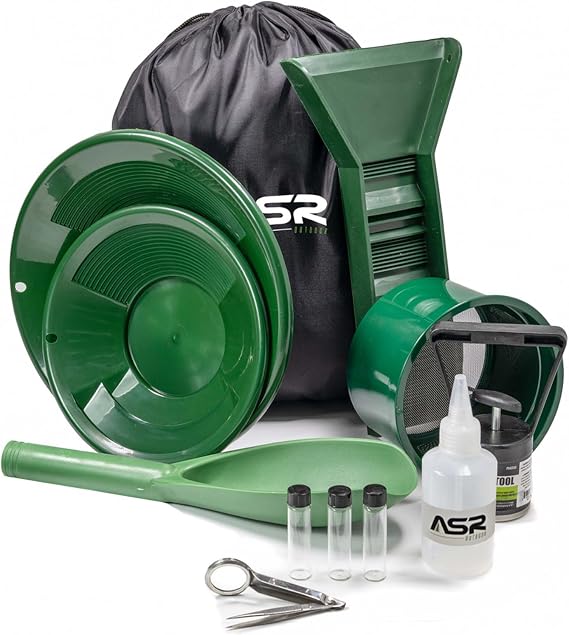 ASR Outdoor Lightweight Backpack Gold Panning Kit with Mini Rubber Sluice Box, 14pc