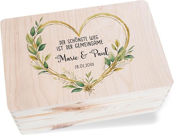 Holzkiste Erinnerungsbox - Holzbox Der schönste Weg ist der gemeinsame mit Name Datum I Persönliche Geschenke zur Hochzeit I Hochzeitsgeschenk Brautpaar Geschenkbox - 30x20x14 cm - Holz