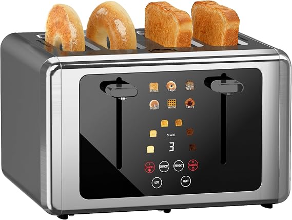 WUNLY Smart Digital 4-Slice Touchscreen Toaster, Wide Slots & Dual Control