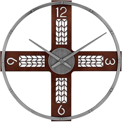 Bulova Flagstaff Illuminated Wall Clock C4335 | 24 Walnut & Pewter Frame with LED Backlight | Quartz Movement | Battery Operated | Dimmer & Timer | Rustic Modern Design