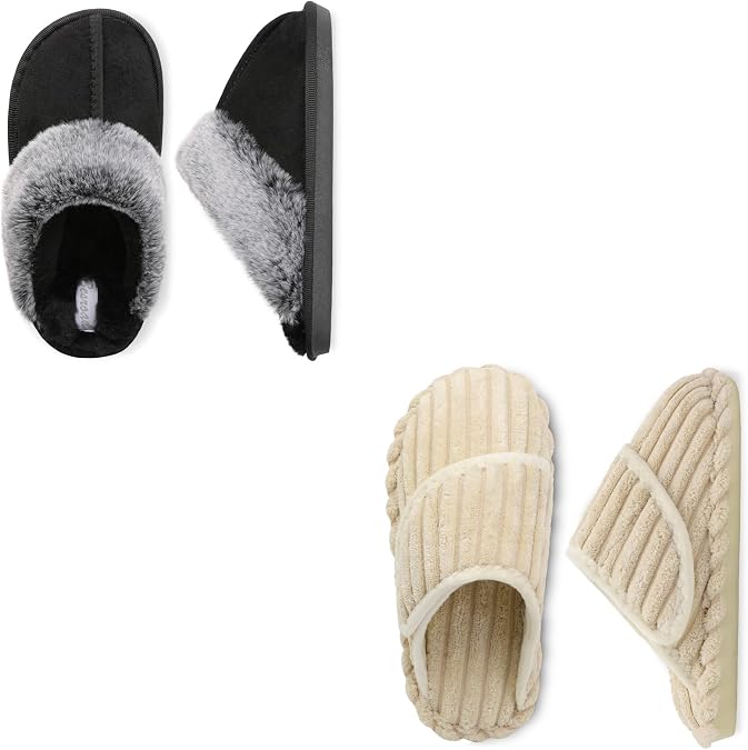 Besroad Kids Slippers Girls Boys Fuzzy House Slippers Black and Beige Size Big Kid 4-5
