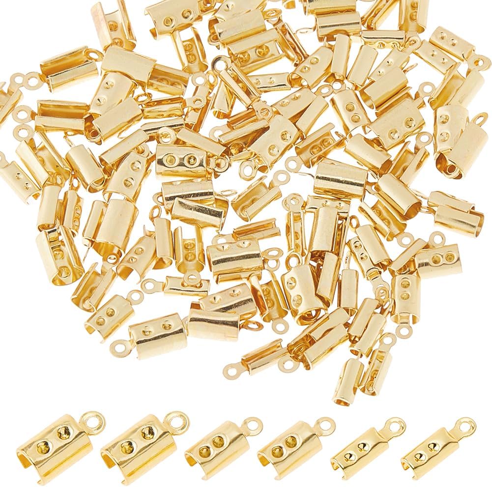 DICOSMETIC 120Pcs 3 Styles Fold Crimp Ends 304 Stainless Steel Fold Over Cord Ends Golden Ribbon Ending Clasp Tips Connectors for DIY Jewelry Making Necklaces Bracelets Tassel