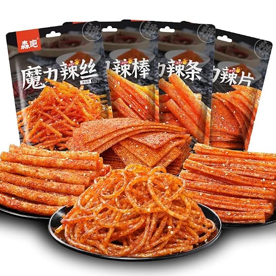 Chinese Specialties Childhood Nostalgia Snack, Spicy Strips 62g/bag, Hunan Handmade Latiao, Spicy Slices Spicy Sticks Gluten, Net Celebrity Instant Spicy Snacks, Snack Gift (Hot Slice,1bag)