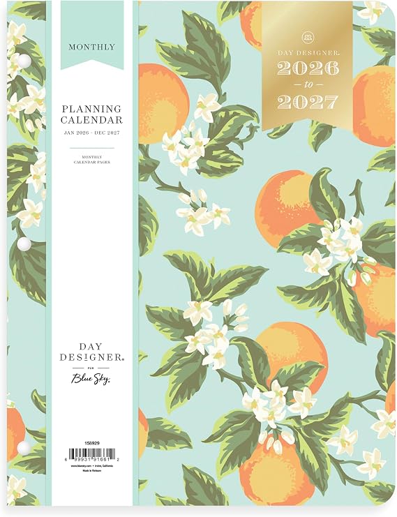 Blue Sky 2026 24-Month Monthly Planner, 8.5"x11", Orange Blossom Mint