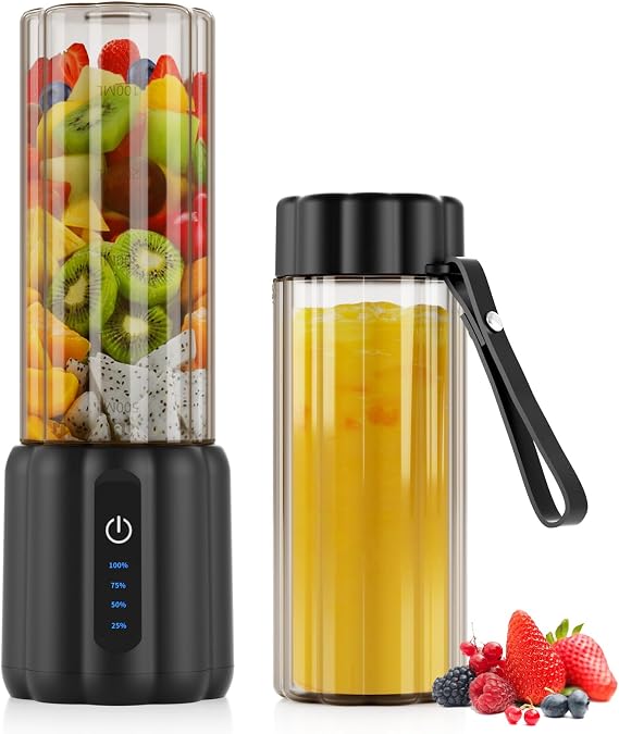 COKUNST Portable Blender - Small Smoothie & Shake Maker, 17 Oz (500ml) Personal Blender with 6 Blades, USB-C Rechargeable Mini Mixer with Extra Lid for Travel, Office, Gym, Black