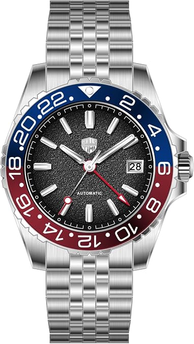 Mens Automatic Stainless Steel Dive GMT Watch, Sapphire Glass Mirror, 41mm Case, TMI NH34 Movement, 100M Waterproof,Fold Over Clasp, Men's Dress Sport Watch for Men