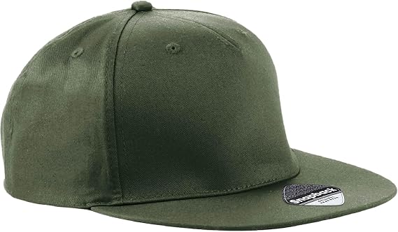 Beechfield - Authentic Flat Peak Snapback 5 Panel - Baseball, Running Hat, All-Round, Sports Accessories, Trucker, Sun Hat, Mens, Womens, Unisex - 100% Cotton Twill Olive Green