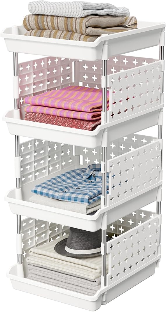 Lifewit 4 Tier Stackable Clothes Storage Trolley Unit Rack Shelf White