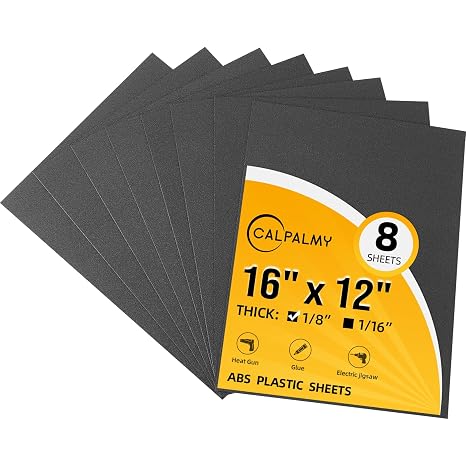 (8-Pack) CalPalmy ABS Plastic Sheets (Black) - 16 x 12 x 1/8 Plastic Sheet - Textured (Front) and Matte (Back) Surfaces - More Flexible and Moldable Than Acrylic Sheets - for Crafts and Decors