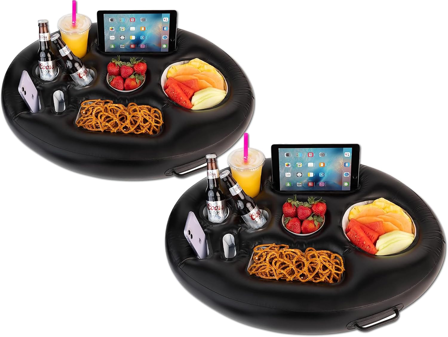 ZONETECH Inflatable Floating Drink Holder for Swimming Pool, Hot Tub for Adults - Buffet Serving Bar, Beverage, Fruit, Salad, Tablet, Cell Phone. 2 Pack