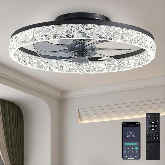 50CM Ceiling Fans with Lights and Remote, 6 Speeds and 3000K-6500K Dimmable Quiet Ceiling Fan Light, Smart Modern LED Fan Lights Ceiling for Bedroom Living Room Dining Room (Black) [Energy Class A]