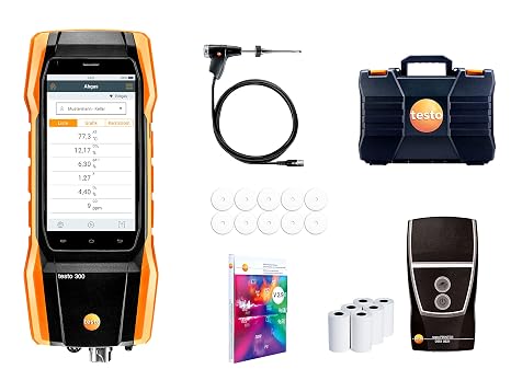 testo 300 Kit - Commercial Combustion Analyzer Kit with Bluetooth printer I CO Meter for flue gas, draft, differential pressure and ambient CO levels of heating systems