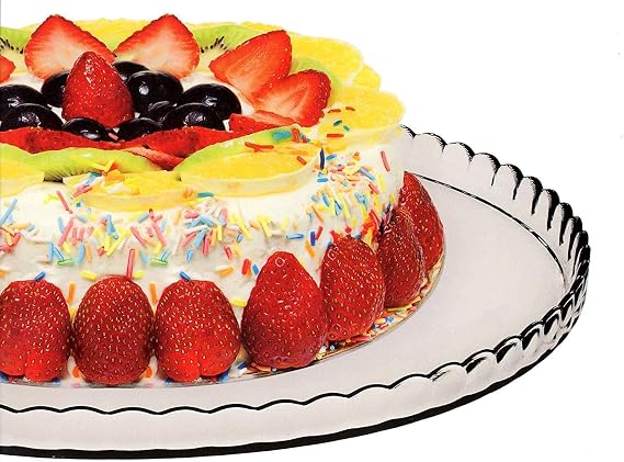 Pasabahce Premium Clear Glass Servicing Tray, Uniqe Desing Cake Stands, Server Plate, Great for Cup Cakes, Cookies, Snacks, and Fruits, Perfect for Parties, Gifts, Housewarming, Weddings, Anniversary