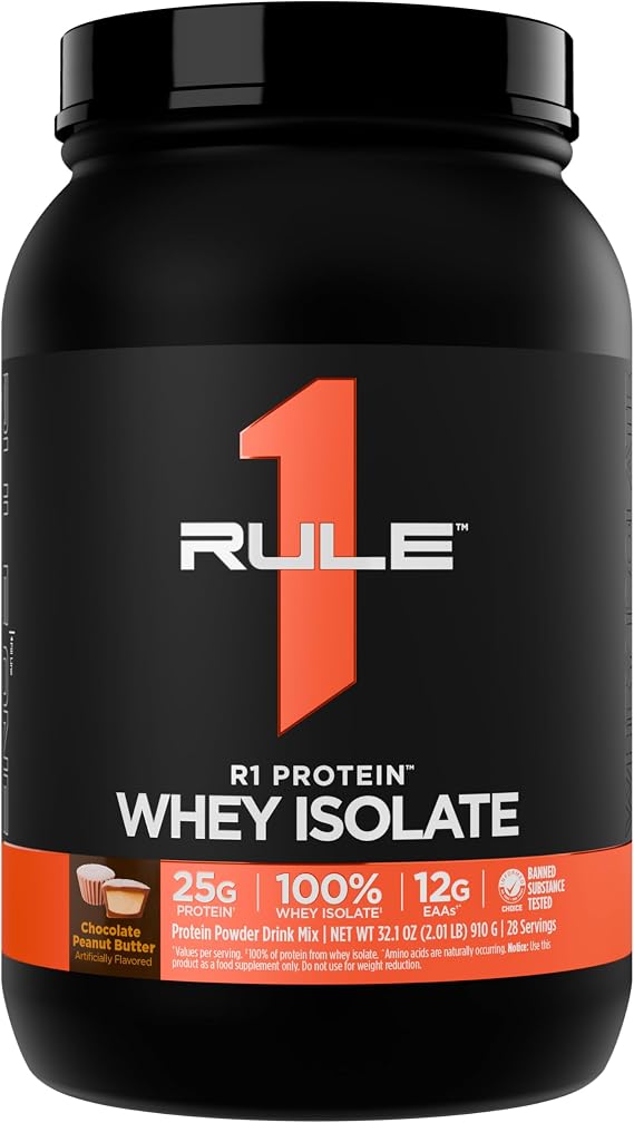 Rule One Proteins, R1 Protein - Chocolate Peanut Butter, 25g Fast-Acting, Super-Pure 100% Isolate and Hydrolysate Protein Powder with 6g BCAAs for Muscle Growth and Recovery, 2lbs