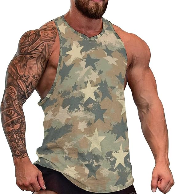 HOTYD Mens Camo Tank Tops Oversized Graphic Tees Summer Cool Loose Fit Vest Retro Camouflage T-Shirts for Men Sleeveless Round Neck Athletic Tank Tops for Men Green 07 XL