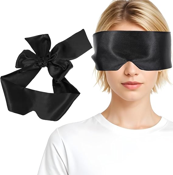 Gjinxi Black Satin Sleep Mask, Silk Satin Blindfold Comfortable Eye Mask Sleep Mask Soft Adjustable Blackout Eye Cover Silk Sleeping Mask Shade for Night Sleeping Valentine's Day Gift(145cm/57inch)