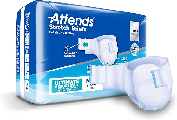 Attends Stretch Adult Incontinence Briefs, Medium/Regular, 24ct Bag