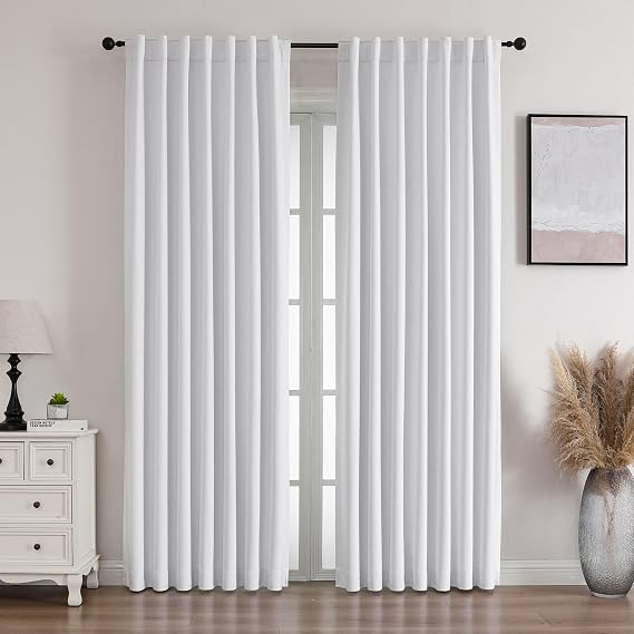 Flyfun Blackout Curtains 90 Inches Long - 2 Panels Set, Thermal Insulated Drapes for Living Room/Bedroom, Rod Pocket/Linen (White, 52W x 90L)