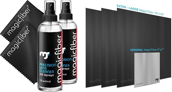MagicFiber 8 PK Glasses Kit - 2 Eyeglass Cleaner Sprays + 6 Microfiber Cleaning Cloths - Premium Eye Glass Cleaners Spray and Glasses Wipes - Lint-Free Lenses