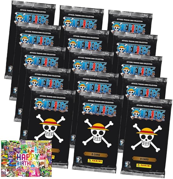 Bundle mit Panini One Piece Karten - Anniversary Sammelkarten (2025) - 15 Booster + Exklusive Geburtstagskarte