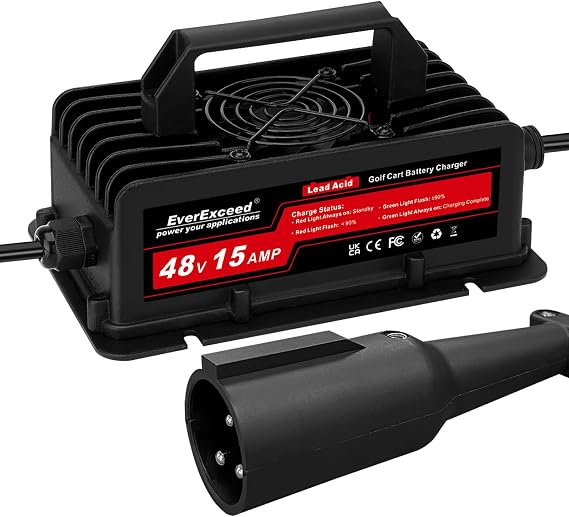 15A 48V Golf Cart Battery Charger for Club Car with 3-Pin Round Plug, Smart & Efficient Golf Cart Charger for Lead Acid Battery Golf Carts