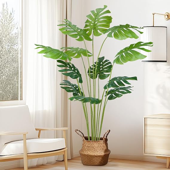 160cm Artificial Tree Fake Plants,Faux Palm Monstera Plant with Lifelike Leaves, Large Artificial Plants Indoor in Pot Decoration for Outdoor Home Office Garden Balcony Corner,5.3FT