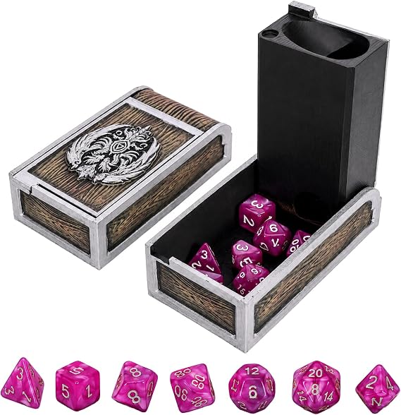Silver Dice Tower and Tray Foldable Dice Rolling Tower with 7 PCS Dice Set