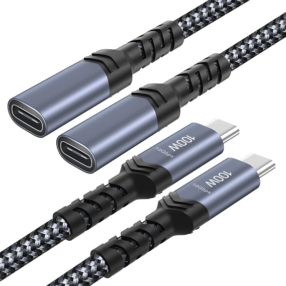 USB C Extension Cable, 3ft USB C Male to Female Extender USB 3.2 100W Fast Charging 10Gbps Data Transfer 4K Display Compatible with iPhone 17 16 15 USB Hub iPad MacBook Dell-2Pack,Black